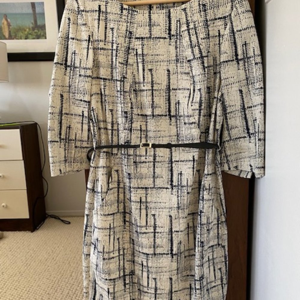 Etsuko Dress—Cubist Jacquard :: Ivory / Galaxy Blue